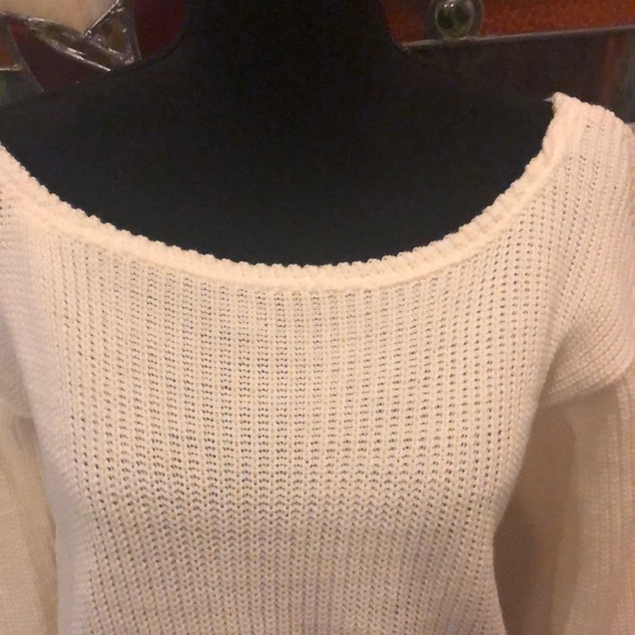 Cream off shoulder crop knitted sweater - Picture 4 of 5